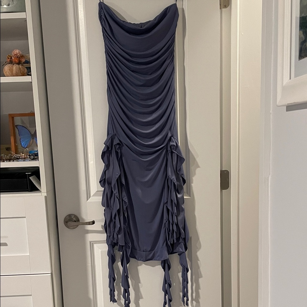 Elegant Strapless Purple Draped Women's Dress